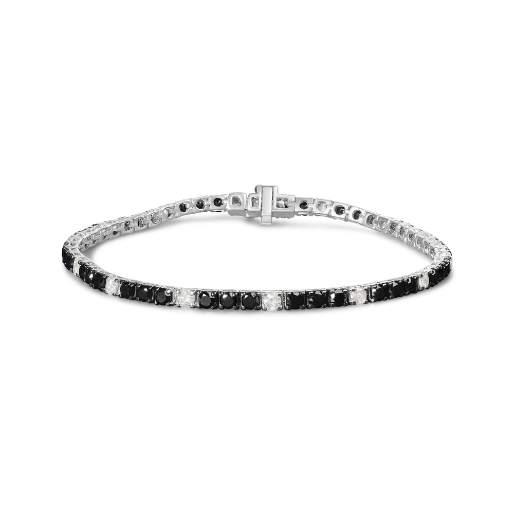 .925 Sterling Silver 5.0 Cttw Black and White Diamond Tennis Bracelet (I-J